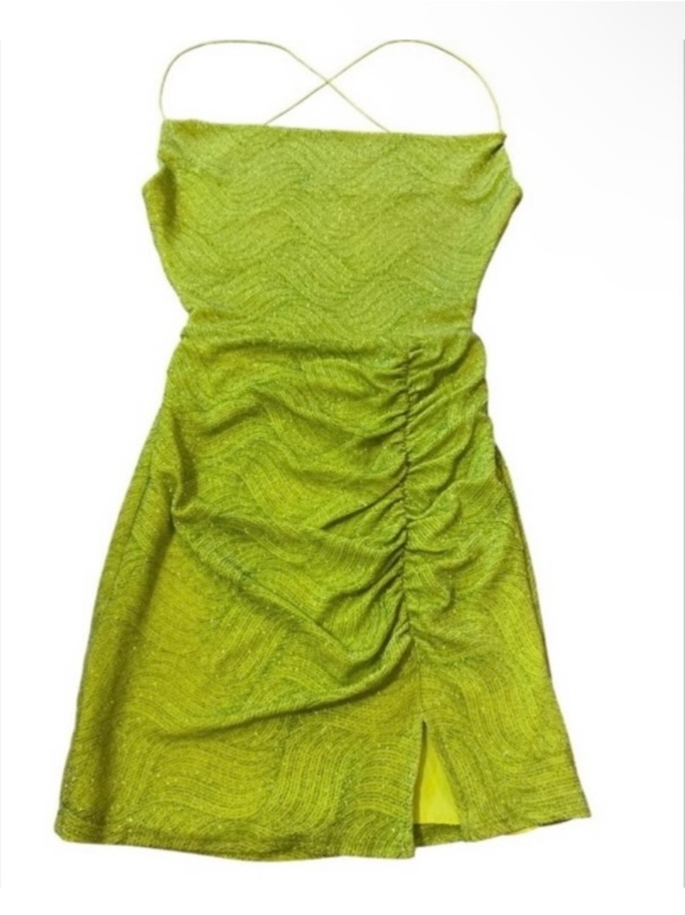 Windsor Neon green metallic mini Dress with open back